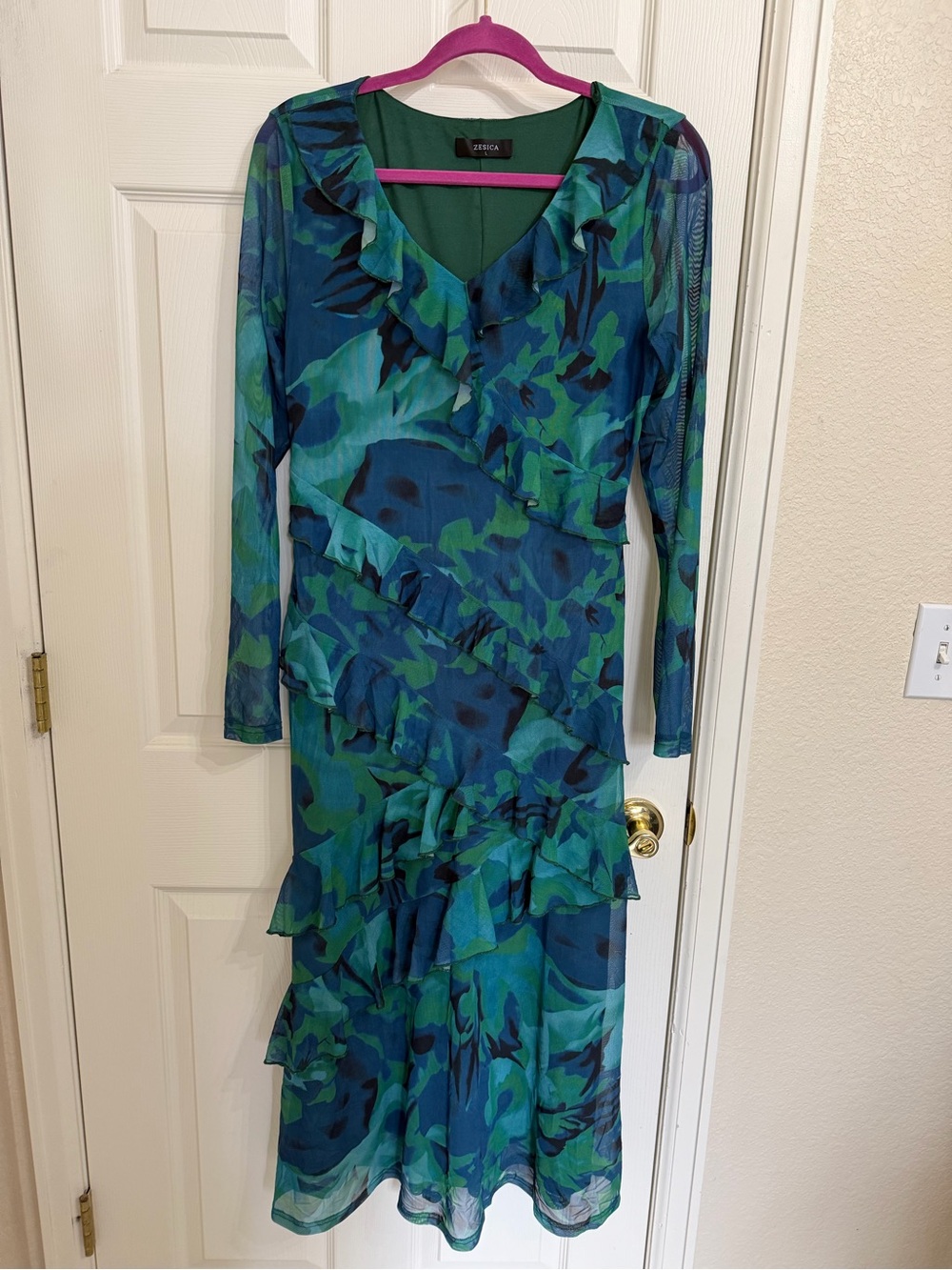 Zesica Blue Ruffle Layer Tiered Maxi Floral Dress Aqua Vacation Beach Resort